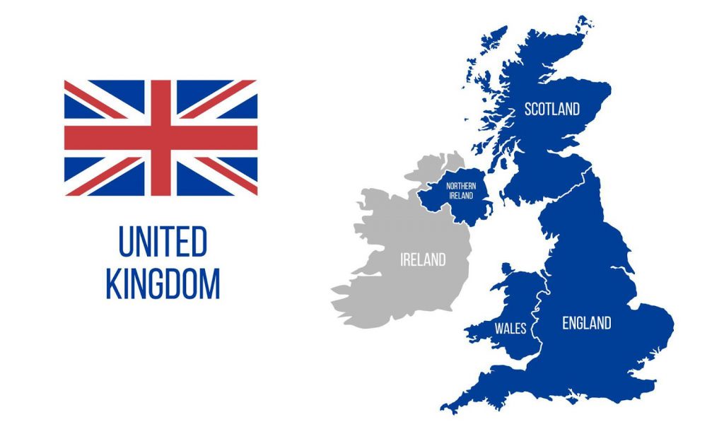 Velká Británie se vztahuje pouze na Anglii, Skotsko a Wales, zatímco Spojené království zahrnuje Velkou Británii a Severní Irsko (NI).