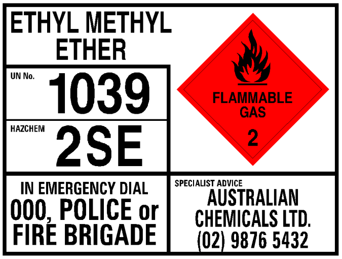 EIP nebezpečného zboží pro ethylmethylether.