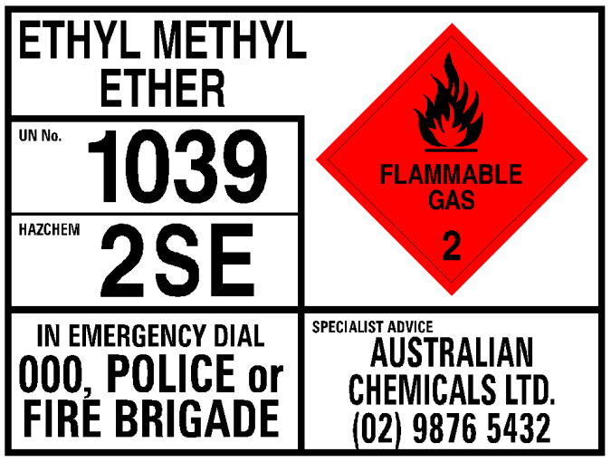 Een EIP voor gevaarlijke goederen voor ethylmethylether.
