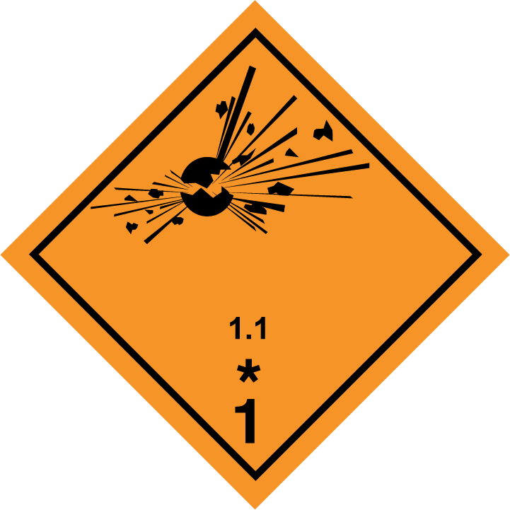 Znak towarów niebezpiecznych 1.1 Materiały wybuchowe