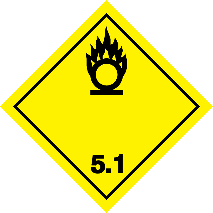 Znak towarów niebezpiecznych 5 Substancje utleniające i nadtlenki organiczne żółte
